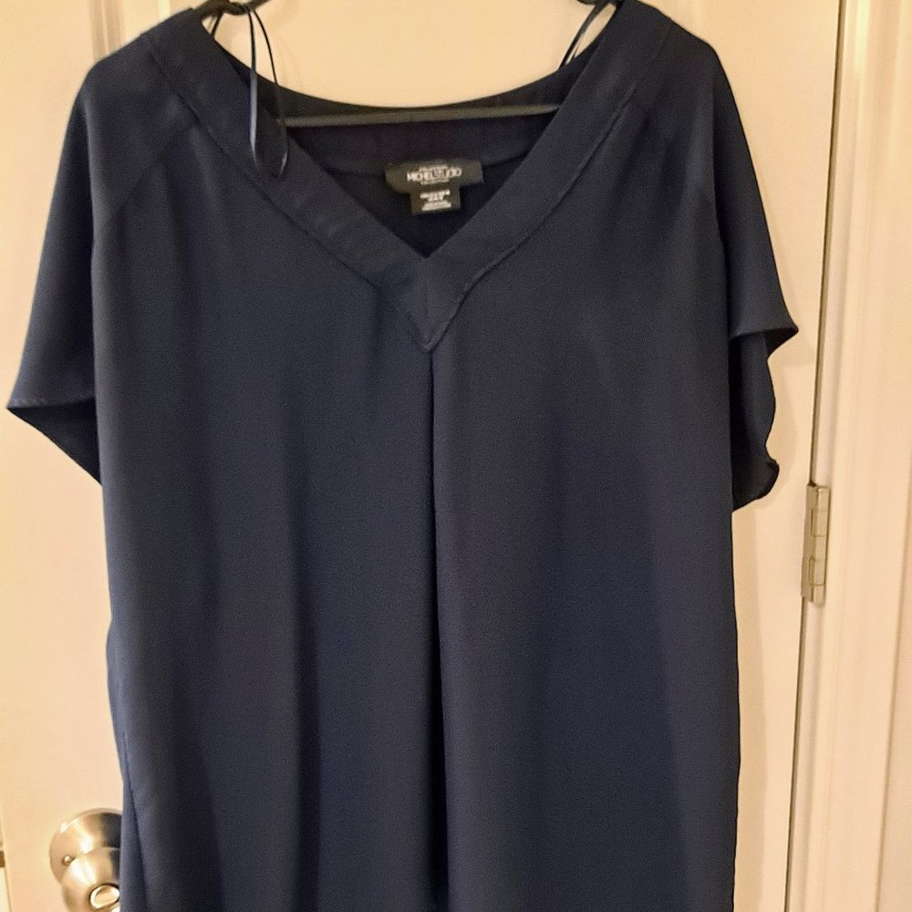 Michel Studio Navy Blue Short Sleeved Blouse